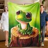 1 Piece Green Frog-themed Flannel Blanket, Soft, Suitable for Sofa, Bed, Office, All-season Use.