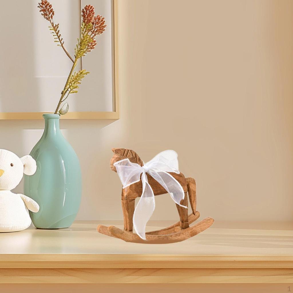 Rocking Horse Statue Wooden Figurine Centerpiece Decorative Birthday Gift Collection Ideal