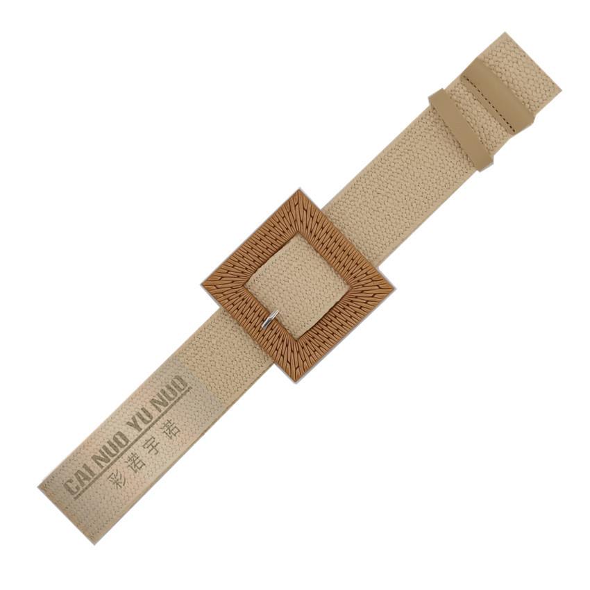 Cotton And Linen Wind Pp Grass Woven Belt Women'S Round Square Buckle Dress Long Shirt Decorative Belt