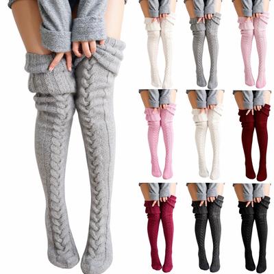 Women’s Fleece Lined Over the Knee Carpet Socks Thick Knitted Winter Long Socks with Cable Knit Pattern for Indoor Use