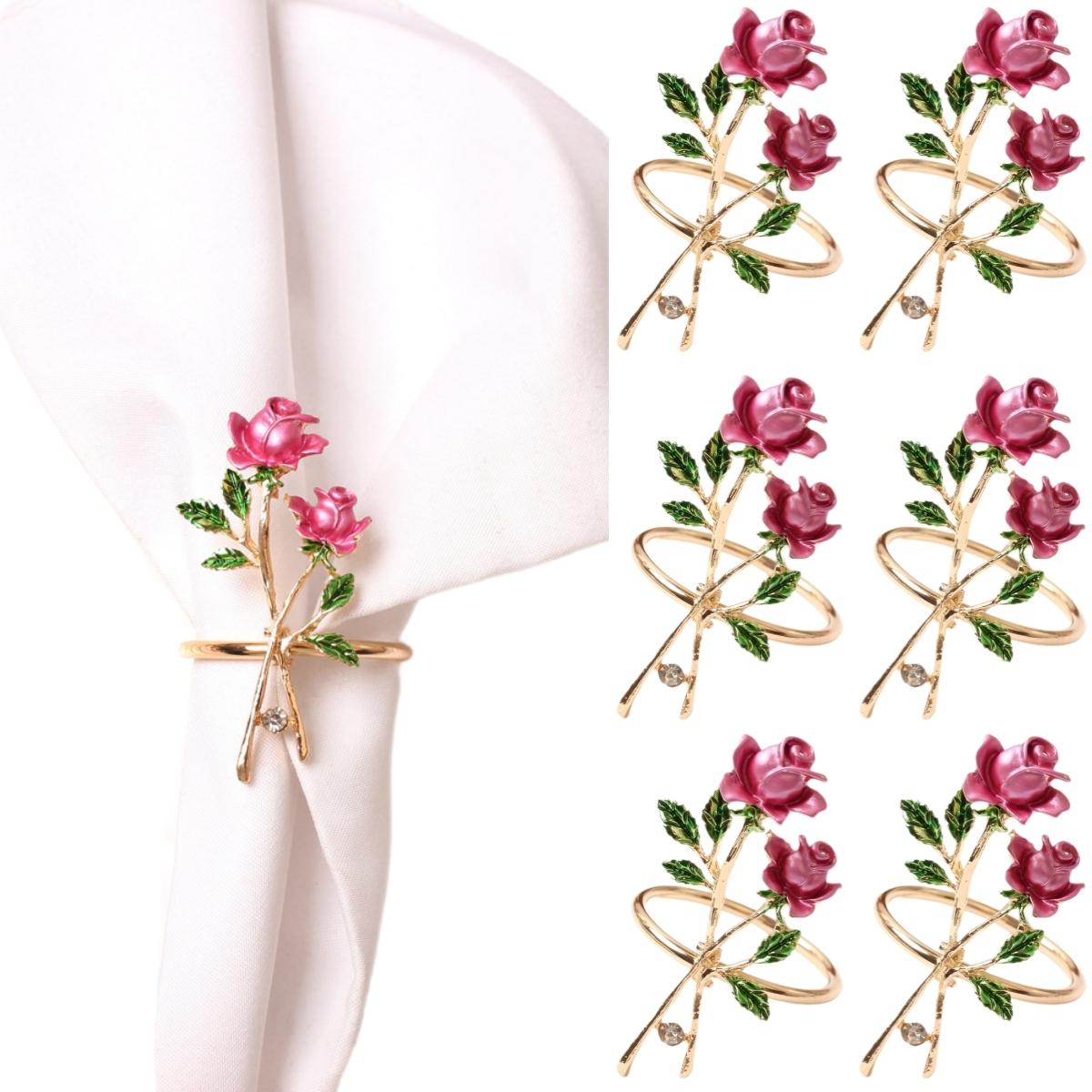 

6Pcs Napkin Rings Rose Flower Napkins Holder For Wedding Dining Table Decoration Home Napkin Rings 6.5x4cm Table Decorations China Mainland