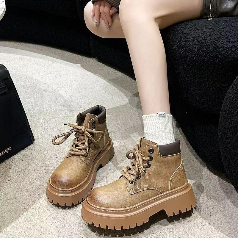 Retro Work Shoes Autumn Winter Thick Bottom High Top Non Slip Warm Casual Boots Leather Lace-up Big Head Tooling Boots