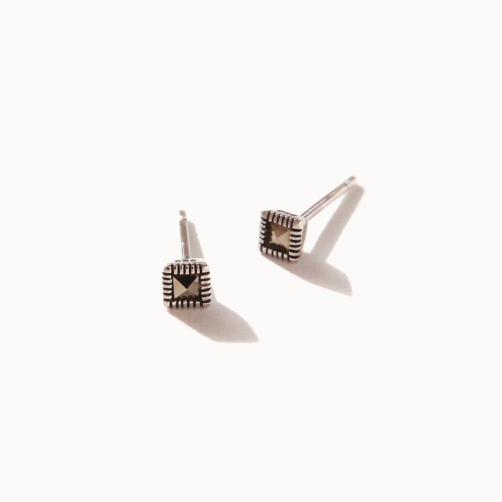 J.Lauren M01002 Square Marcasite Silver Earrings