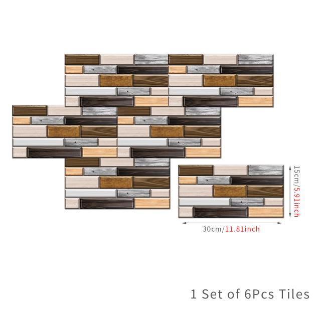 6Pcs 15X30cm DIY 3D Marble Mosaic Wall Stickers Imitation Brick Bedroom Decoration Waterproof Self Adhesive Tile Wallpaper Kitchen Cupboard Decor