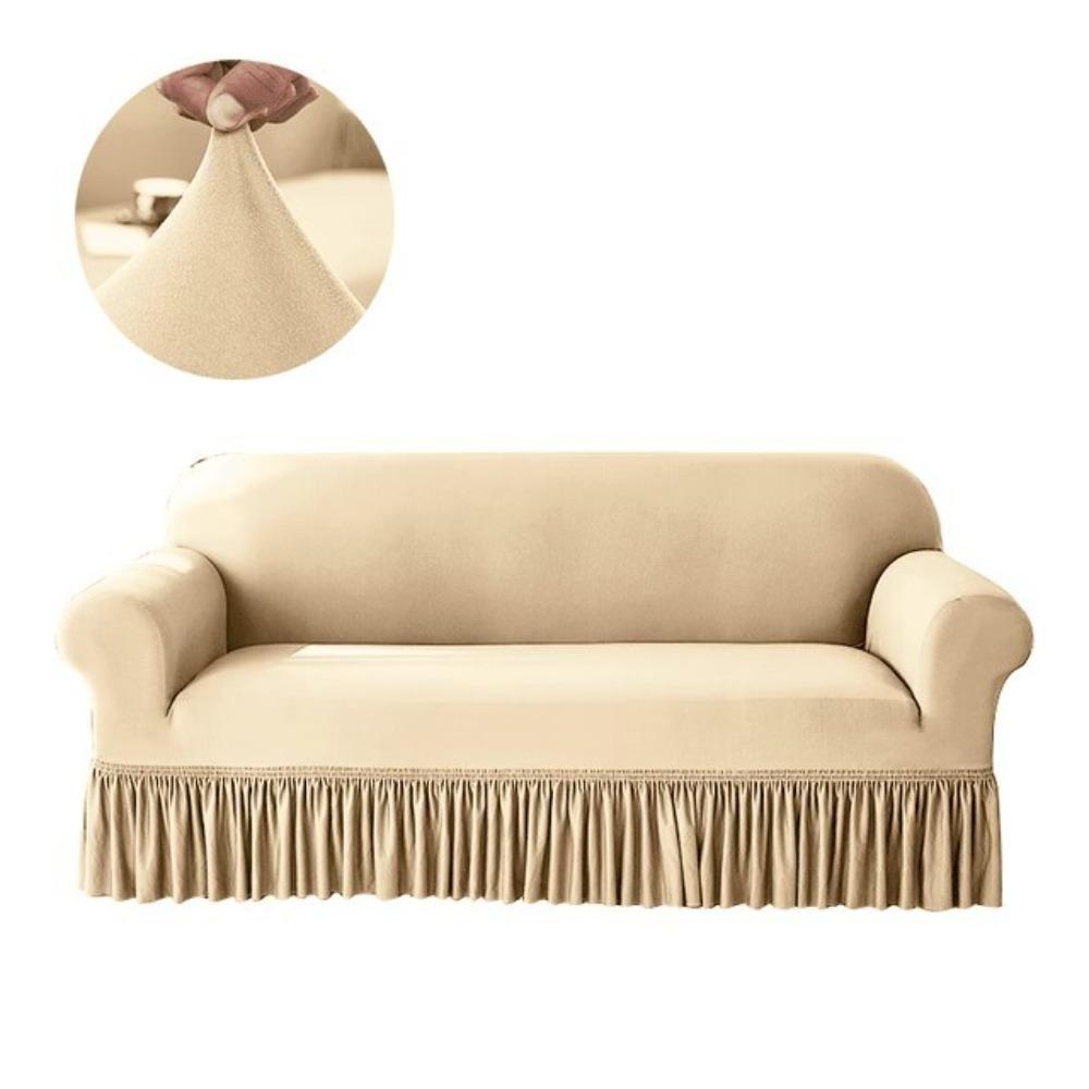 

Dustproof Stretch Sofa Slipcover 1/2/3/4 Seat Solid Color Couch Cover Non-slip Sofa Cover Home Use 1 Seater 90-140cm бежевый