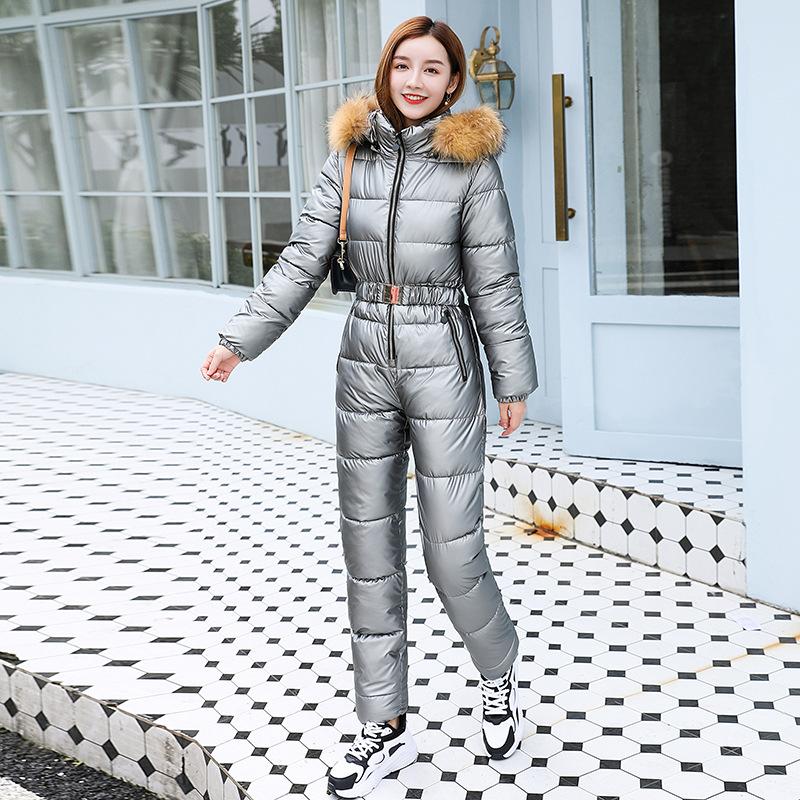 1PC Women Winter Jumpsuit Snow Snowboarding Ski Suit Hooded Fur Coat Snowsuit Women Outdoor Jacket Windproof Skisuit