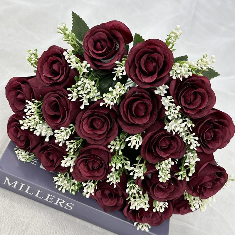 Heads 18 Artificial Rose Flower Cluster For Hotel Lobby And Wedding Celebration