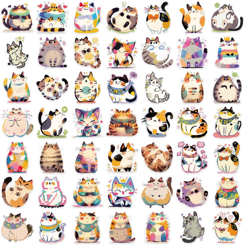 50 Transparent Cartoon Versatile Kitten Sticker Pack Waterproof Transparent PET Manual Material Decorative Guitar Notebook