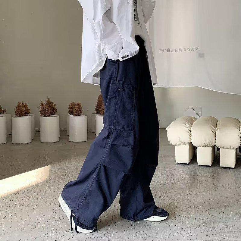 American Autumn New Retro Casual Loose Multi-pocket Drawstring Can Tie Feet Wide-leg Fashion Work Pants