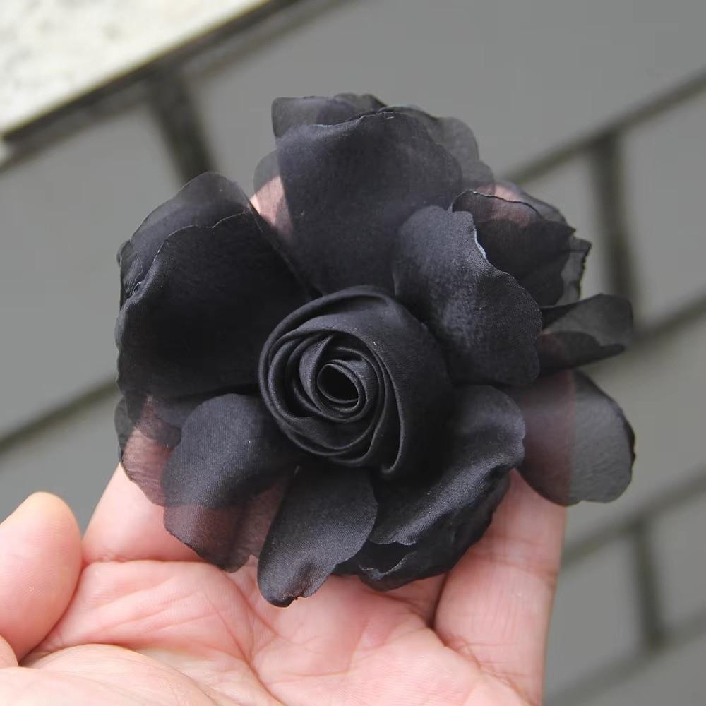 5Pcs 8cm Silk Roses Flower Head DIY Burnt Fabric Hair Flowers Women Hair Accessories