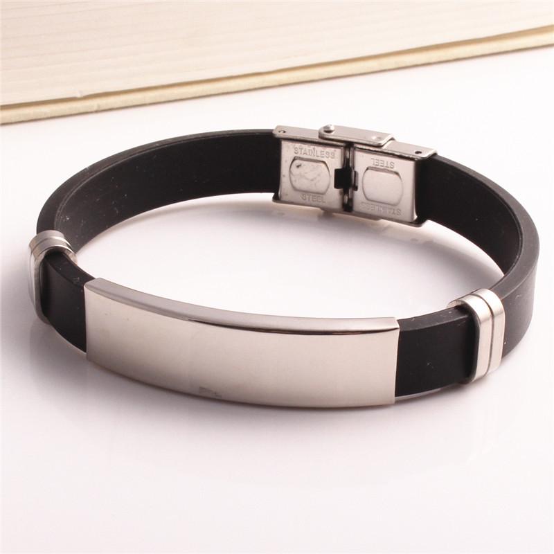 

Корейский набор парных браслетов из силикона с гравировкой и титановой стали Fashion Silicone Bracelet чёрный