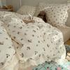 Seersucker Floral Bedding Four-piece Set Washed Skin-friendly Breathable Sheets Quilt Cover Pillowcase