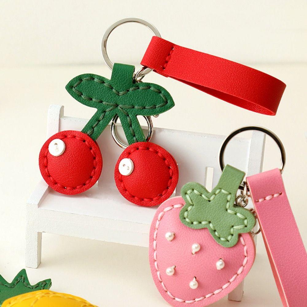 Cute Fruit Pendant Strawberry Bag Pendant Portable Leather Keychain  Gift