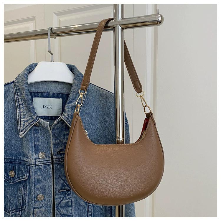 Damen Mond-Schultertasche aus PU-Leder, Einfache einfarbige Unterarm-Clutch-Tasche, Modische lässige Handtasche