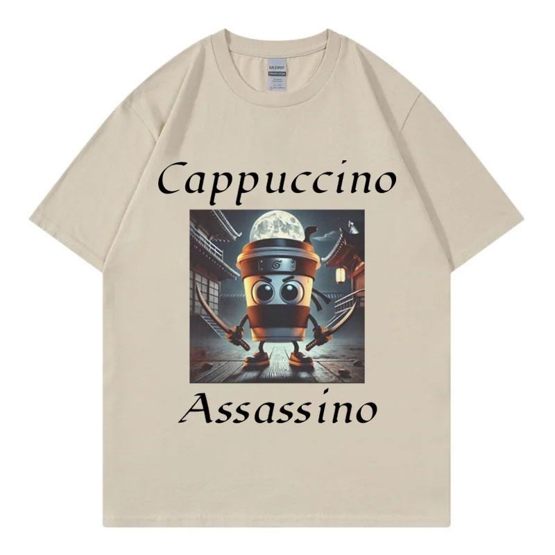 Cappuccino Assassino Graphic T Shirts Funny Italian Brainrot Meme TShirt Unisex Fashion Casual Short Sleeve T Shirt Streetwear