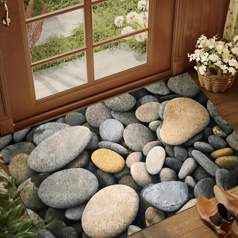 3D Illusion Pebble Stone Doormat Bathroom Non-Slip Washable Carpet Rug Perfect for Entryway Front Porch Patio Retro Minimalist