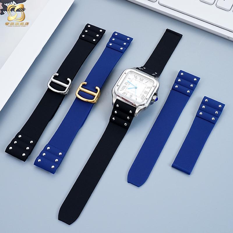 Compatible with Cartier Santos Men's Original Rubber/Silicone Watch Strap 21mm for Santos de Cartier series