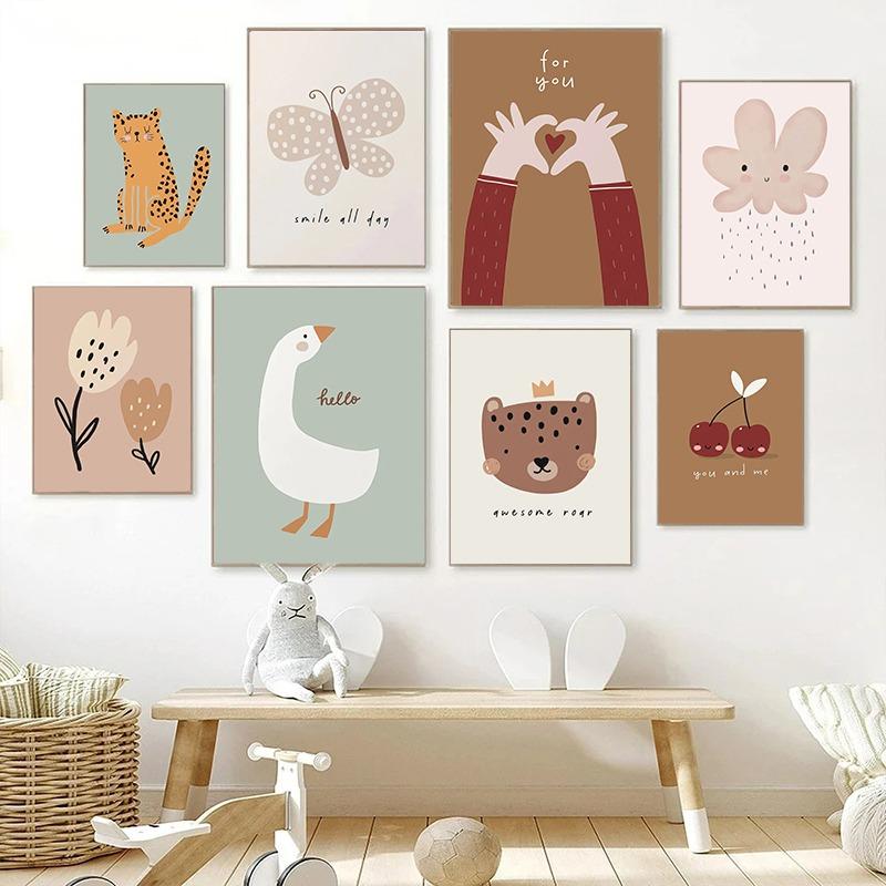 

Детские кавайные гусиные леопардовые медведи вишня бабочка настенные художественные постеры скандинавские картины на холсте и принты настенные картины декор детской комнаты 21cm×30cm NoFrame