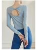 Lulu Women's Hollow-Out Back Yoga Wear: One-Shoulder Long Sleeve Tight Fitness Suit for Running & Sports Training.