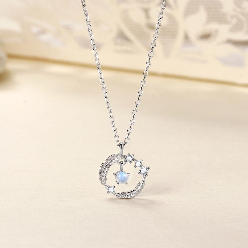 

Feather You Accompany Natural Moonstone Necklace Girl High Sense Collarbone Chain Woman Premium Durable Quality