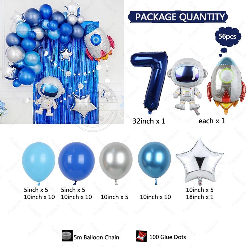 56pcs Children's Birthday Party Outer Space Astronaut Theme Party Balloon Set Aluminum Film Digital New Year Scene Decoration