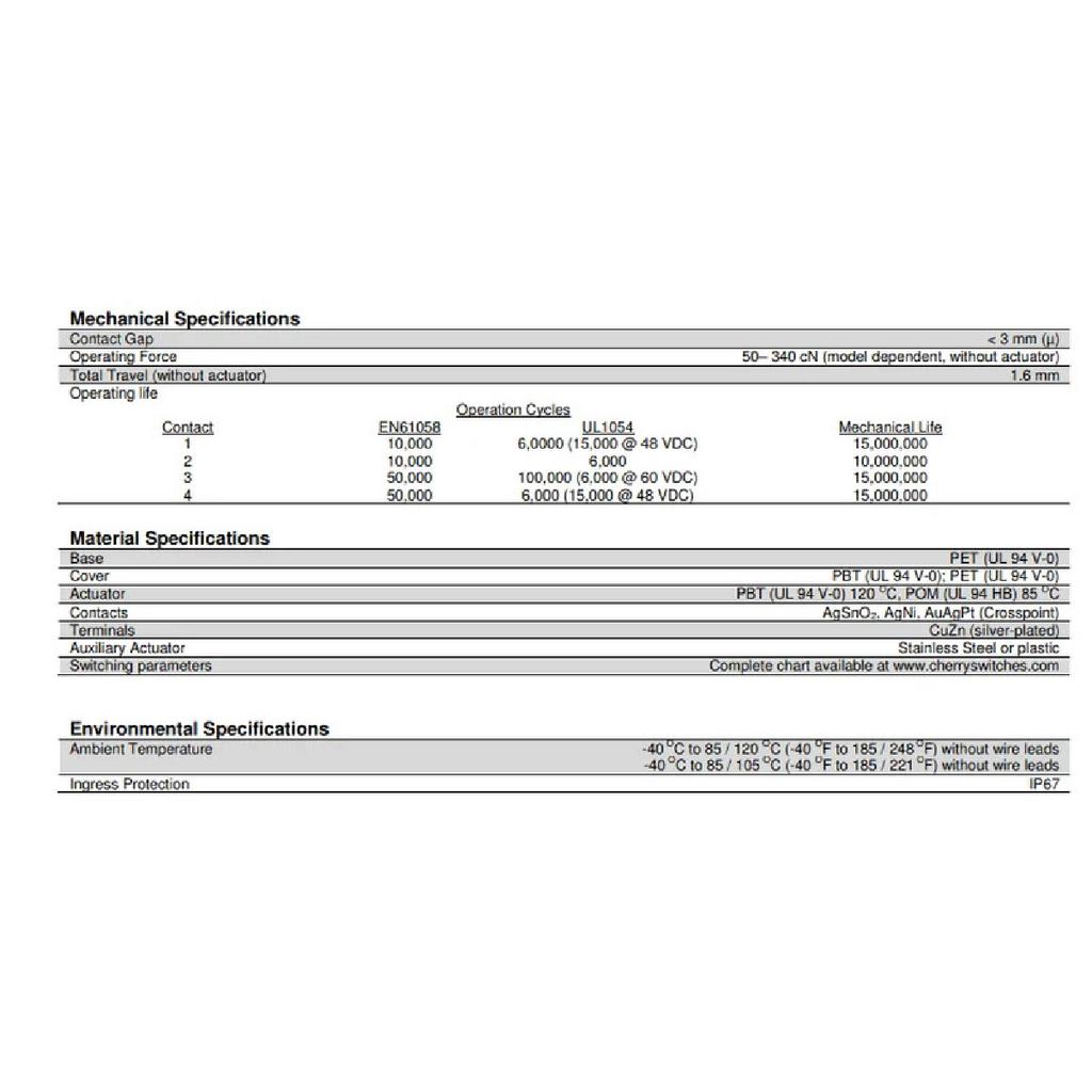 1pc for CHERRY DC1 waterproof micro switch 3 feet car door lock switch 6A long pin