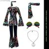 Ladies Retro 70s Disco Role Play Outfit 80s Hippie Printed Costume Set With Headband Halloween Masquerade Party Clothing 2026