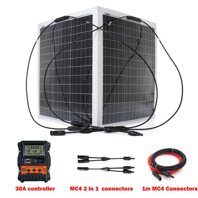Solar Panel 300W 600W Flexible Monocrystalline Cell RV 12V Solar Panel Kit With Controller Complete For Car/Boat/Battery/Camping