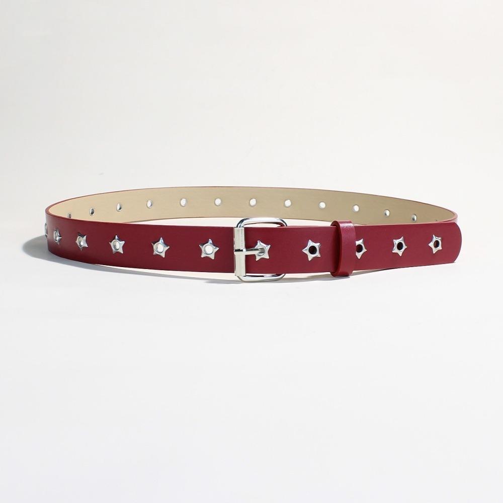 Fashion Punk Women s Belt Korean Style Star Hollow Eyelet Metal Buckle Waistband Versatile Casual Waist Strap Jeans Decor красный