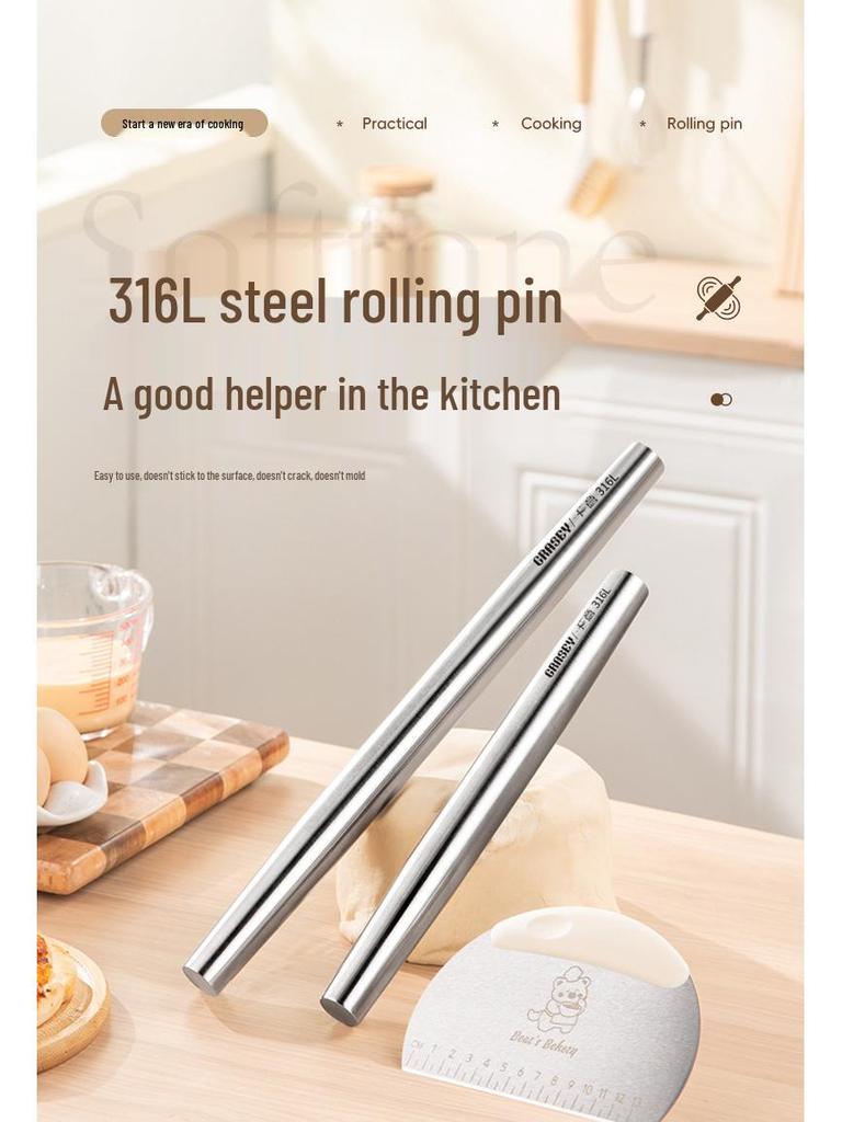 Thickened 316 Stainless Steel Dough Rolling Pin for Dumplings