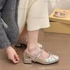 Sweet Leather Buckle Strap Mary Jane Shoes Women 2025 Summer Square Toe Medium Heel Ballet Shoes Dress Pumps Size 35 40