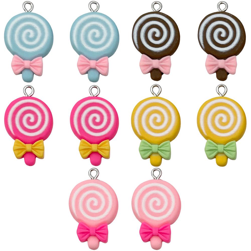 10 Multicolor Resin Bow Lollipop Charms for DIY Jewelry