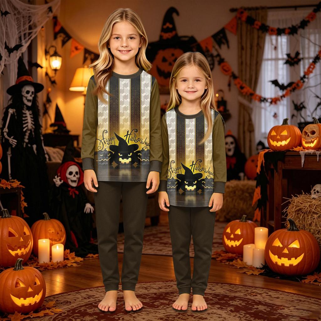 Family Matching Halloween Print Pajama Set Long Sleeve Top and Pants for Parents and Children