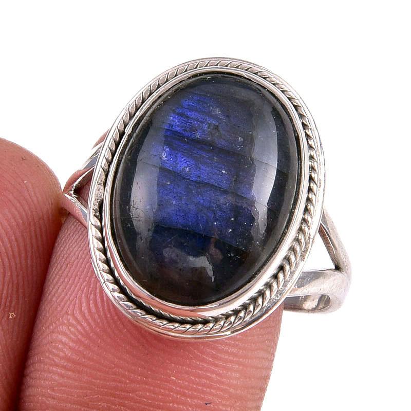 

Кольцо из стерлингового серебра 925 пробы с натуральным лабрадоритом S.9.5 n7t59