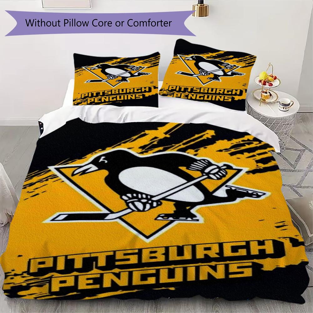 Pittsburgh Penguins Pattern Bedding,Quilt Set Quilt Cover Pillowcase Home Birthday Gift(1 * duvet cover + 2 * pillowcase, without core)_lx