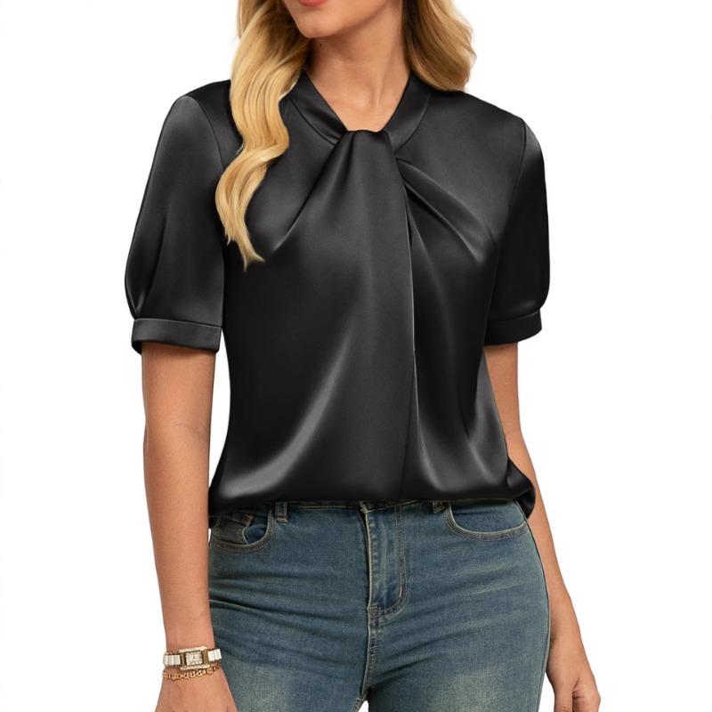 Nuovi Top Eleganti Estivi da Donna Camicie Satinate Versatili a Maniche Corte