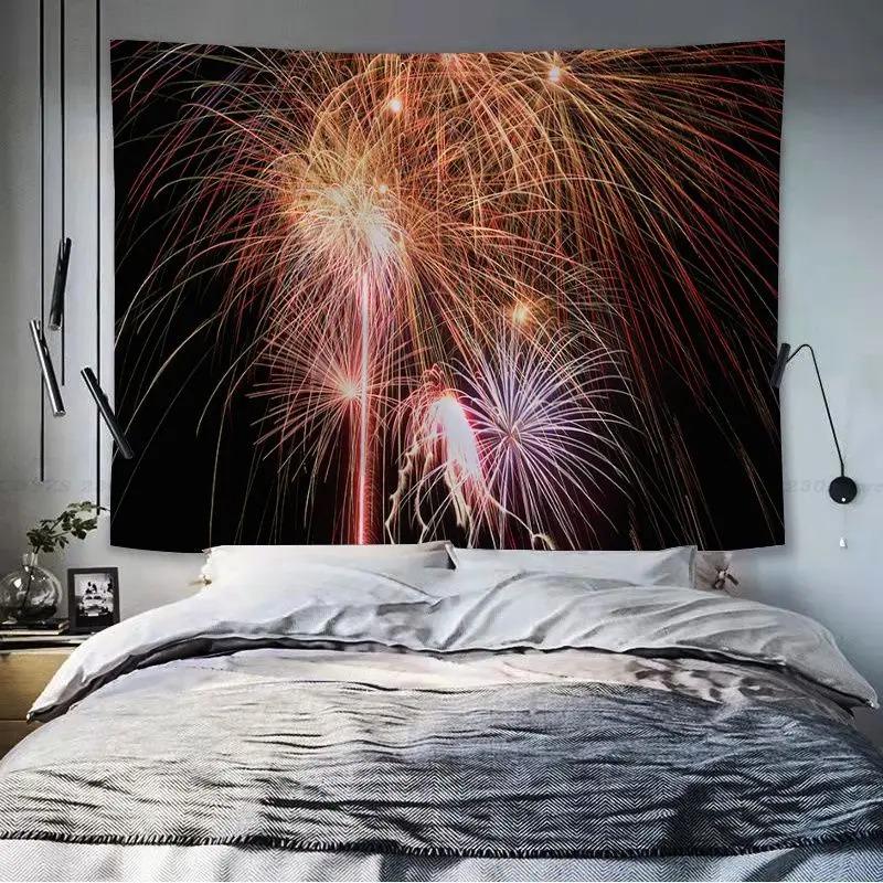 Dormitory Bedroom Tapestry Fireworks Cartoon Pattern Tapestry