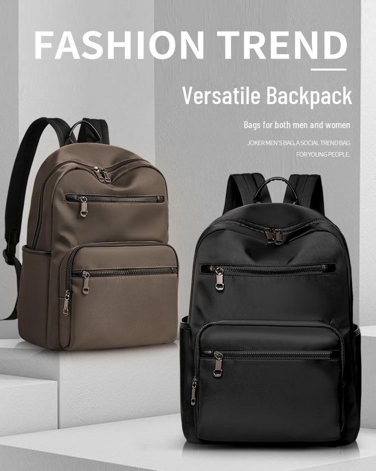 High-End Casual Waterproof Nylon Backpack: Fashionable, Lightweight Travel Bag for Men & Women, with Shoulder Straps & Laptop Compartment.