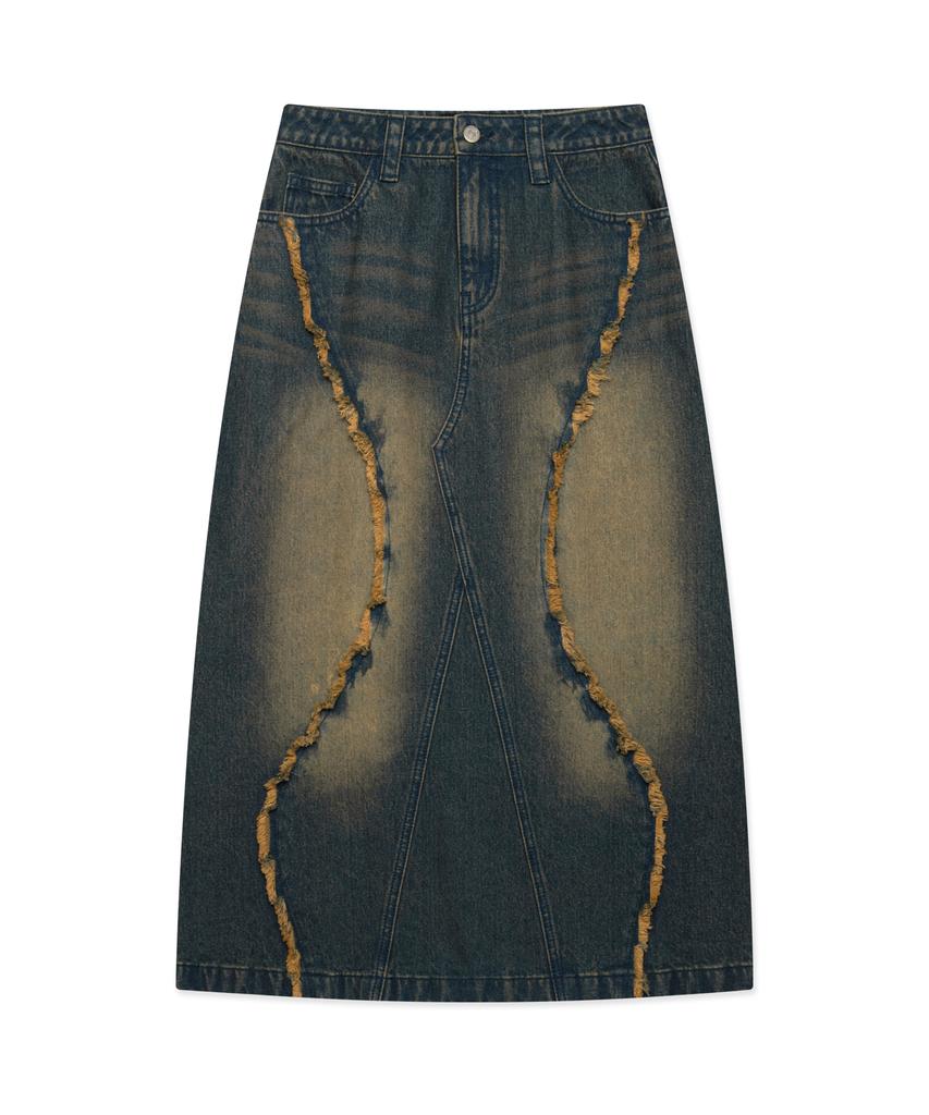Lmc Wm Curved Raw Edge Denim Maxi Skirt Blue