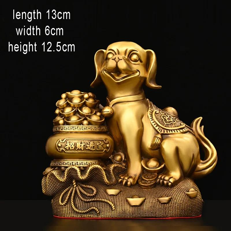 Creative Pure copper good fortune Dog Sculpture Decor Buddha hall worship porch handicraft Crafts Decor small Dog Sculpture, 1Pc