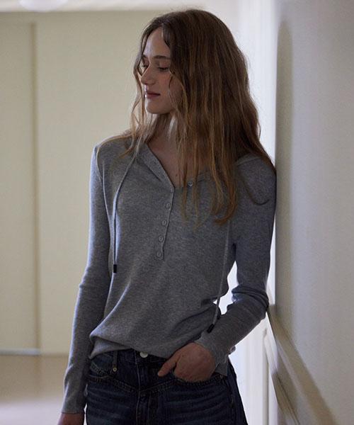 HAINT Blurry Button Hoodie Knit_3Colors_Gray