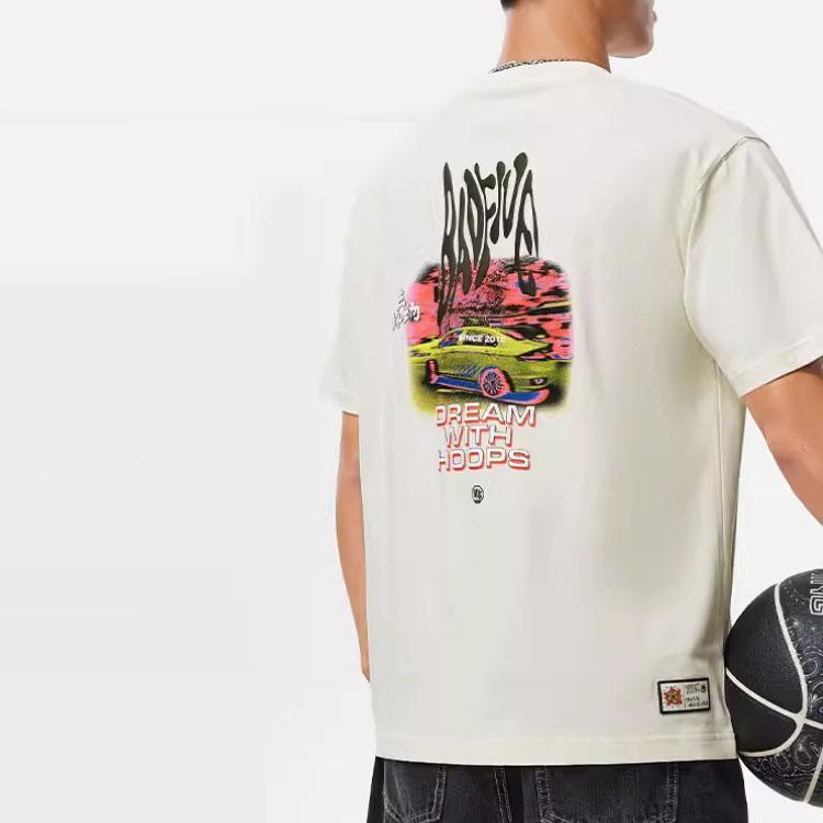 Li-Ning Badfive Letter Print Crew Neck Short Sleeve T-Shirt Unisex Tops Off-White AHST917-1