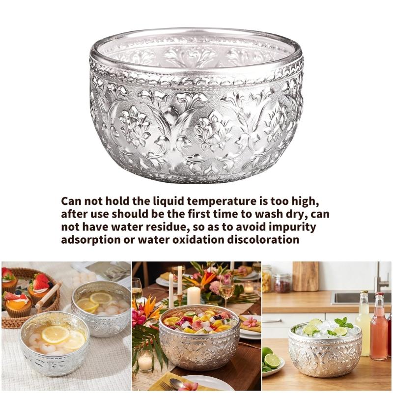 Artisanal Crafted Silver Aluminum Thai Styles Bowl Suitable For Shaved Ice Dessert Soups And Noodles Rustics Tableware