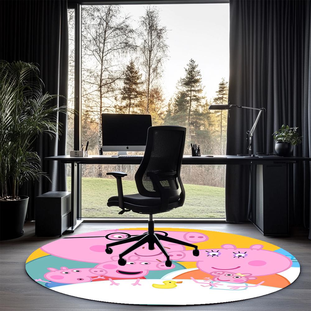 Peppa Pig Printed Round Rug Carpet Chair Rug Area Rug Entryway Doormats,for Office Chair Living Room Bedroom Kitchen Room.