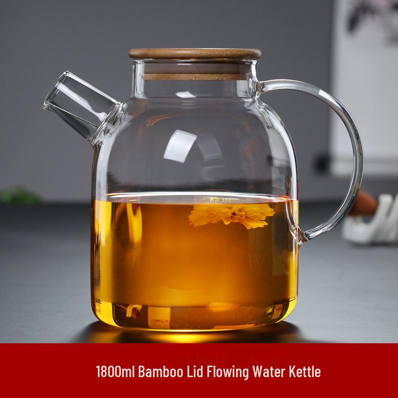 Heat-Resistant Borosilicate Glass Kettle with Bamboo Lid for Hot or Cold Water
