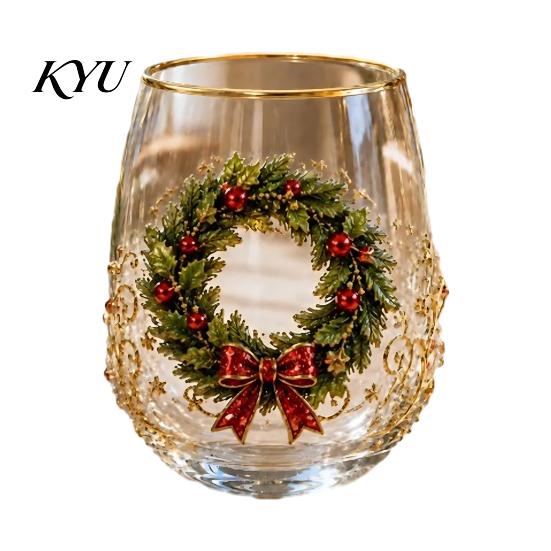 Feestelijk Ritueel Eetkamer Accessoire 330ML Kerst Glas Waterbeker, Krans/Kerstman/Hert/Kousen/Sneeuwman Patroon Feestelijk Glaswerk Seizoensgebonden