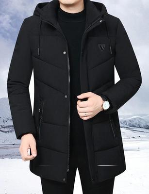 Piumino di media lunghezza da uomo – Cappotto invernale con cappuccio spesso per papà di mezza età e anziani