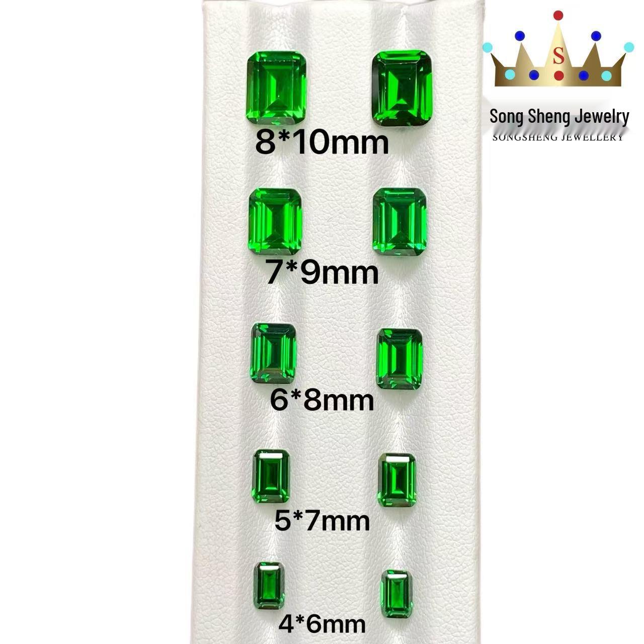 Rectangular Asscher-Cut Cultivated Tsavorite Kazani Green Cubic Zirconia Faceted Loose Stone Rectangular Asscher 4x6mm
