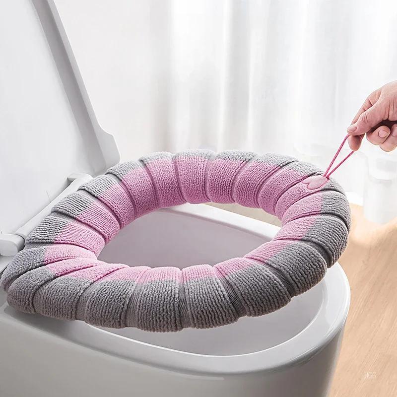 Winter Universal Toilet Seat Cover Winter Warm Soft WC Mat Bathroom Washable Removable Cushions with Flip Lid Handle Household