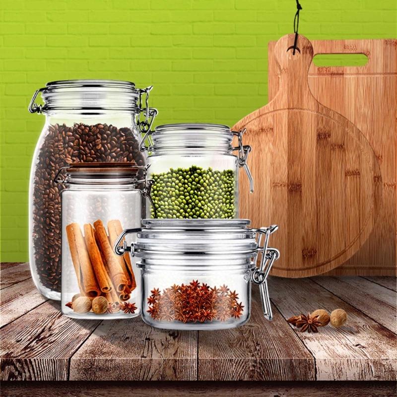 Square Clip 1250ml Sealing Jar Clear Organization Container Organizer for Kitchen Candy Biscuits Cookie Seal Lid Containers